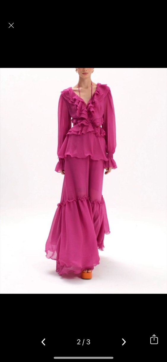 Pembe Uzun Volanlı Elbise - Görsel 2