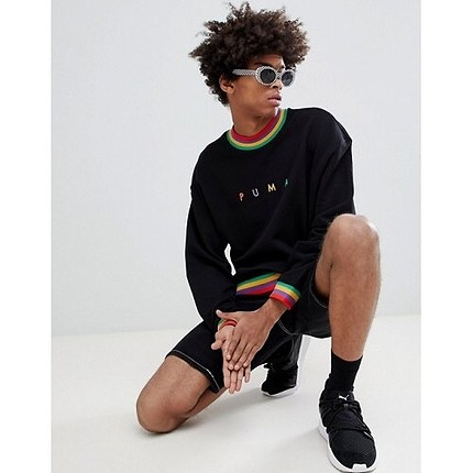 Puma Exclusive Oversized Organic Cotton Rainbow Sweatshirt In Bl