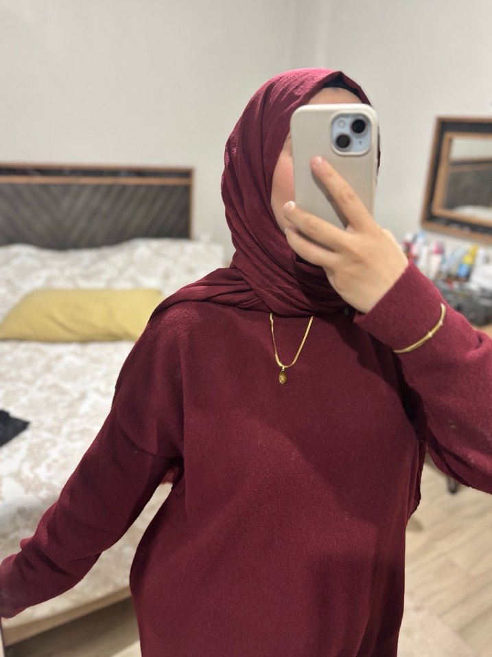 Bordo bisiklet  Yakalı triko Kadın Kazak - Görsel 2