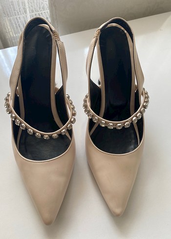 Bej Stiletto Topuklu Kadın Abiye Ayakkabı