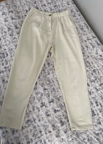 Kadın Loose Fit Beyaz Midi Kumaş Pantolon