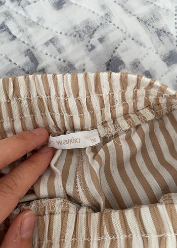 Zara Bej Çizgili Püsküllü Kadın Kumaş Pantolon