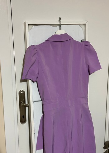 Mor Mini Kadın tulum Elbise Kısa Kollu - Görsel 5