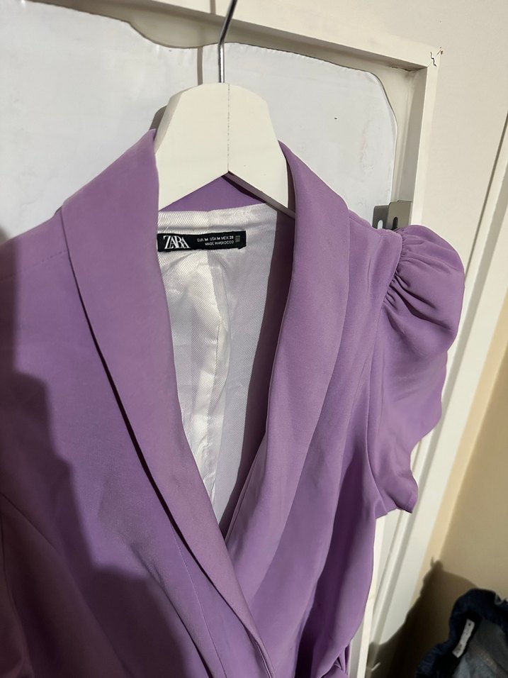 Mor Mini Kadın tulum Elbise Kısa Kollu - Görsel 2