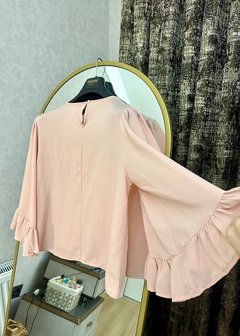 Pembe Fırfırlı Uzun Kollu Kadın Bluz - Görsel 2