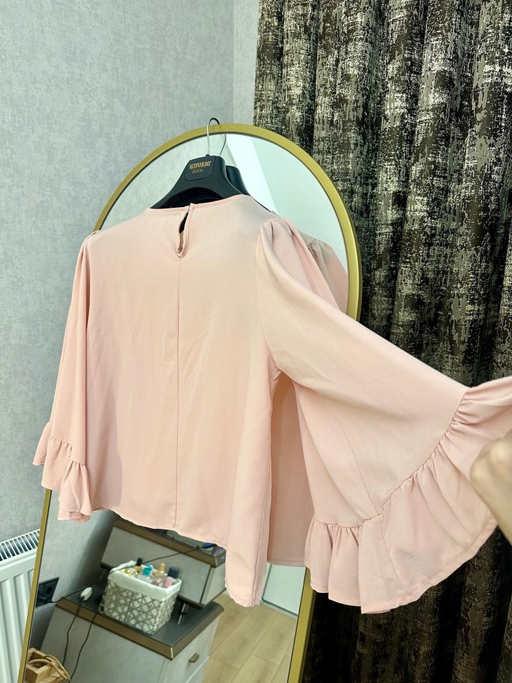 Pembe Fırfırlı Uzun Kollu Kadın Bluz - Görsel 2