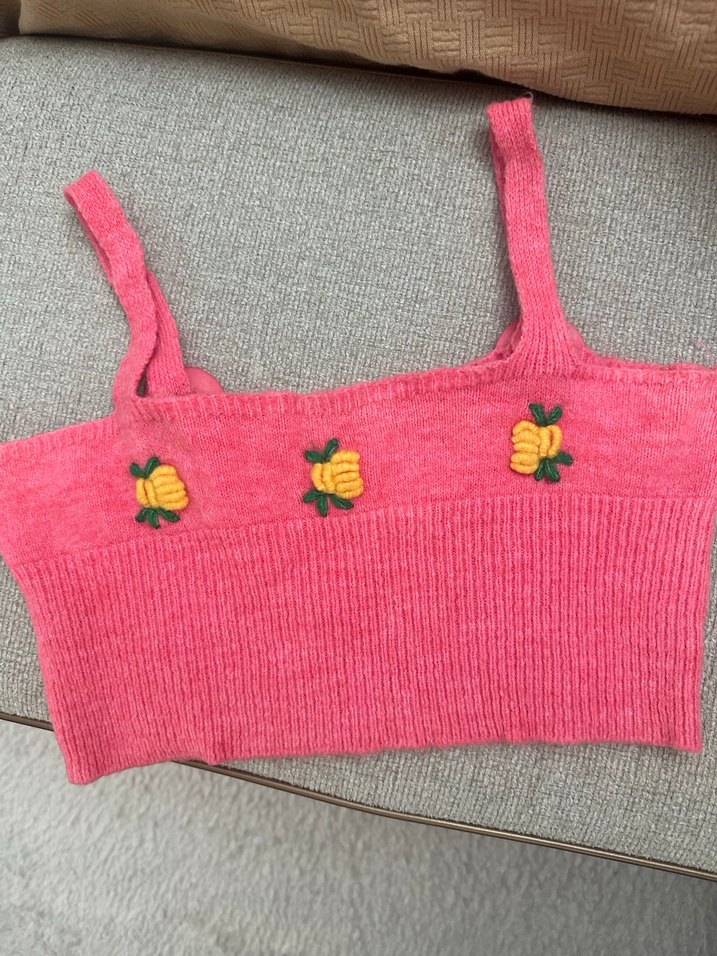 Renkli Nakışlı Pembe Kısa Hırka - Görsel 2