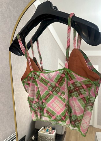 Kadın Çok Renkli V Yaka Dantelli Crop Top - Görsel 6