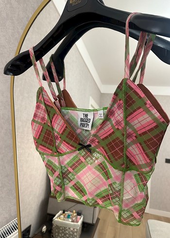 Kadın Çok Renkli V Yaka Dantelli Crop Top - Görsel 4