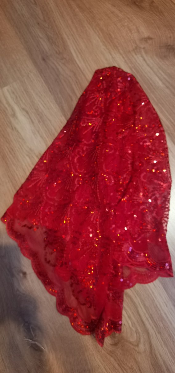 Kırmızı Boncuk İşlemeli Parlak Duvak - Görsel 5