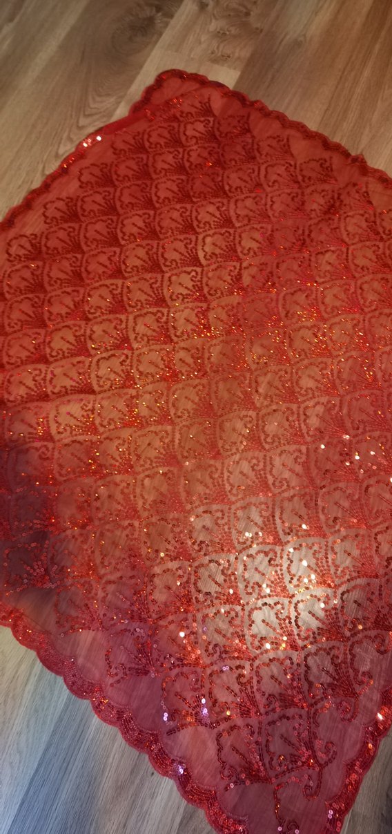 Kırmızı Boncuk İşlemeli Parlak Duvak - Görsel 3