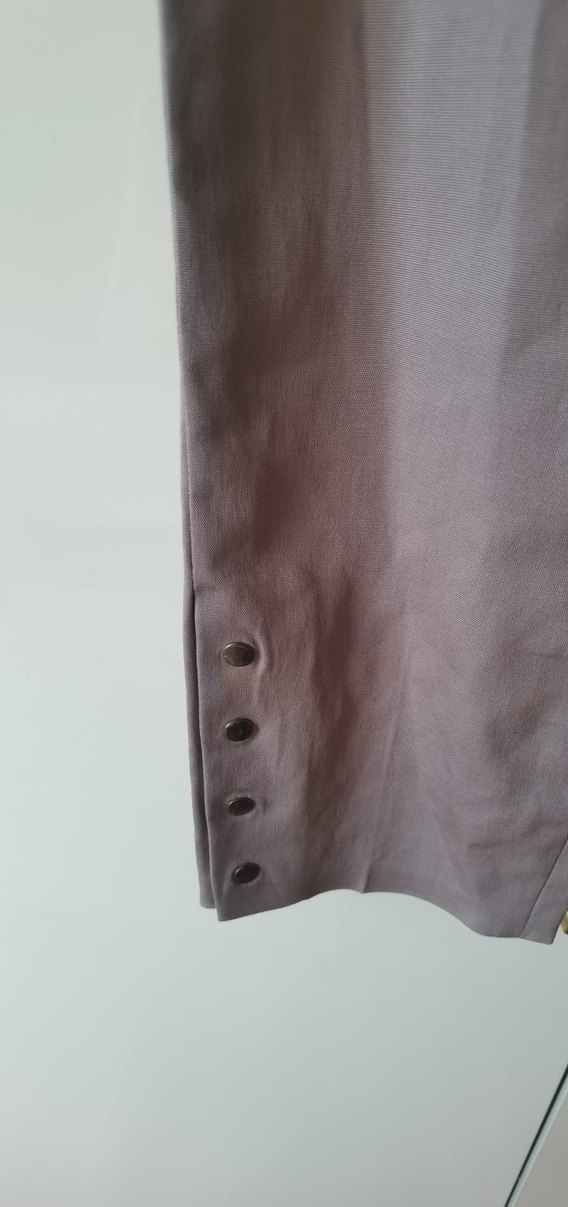 Düğmeli Bej Keten Kadın Pantolon - Görsel 2