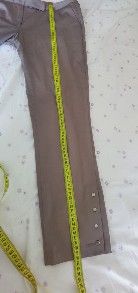 Düğmeli Bej Keten Kadın Pantolon - Görsel 5