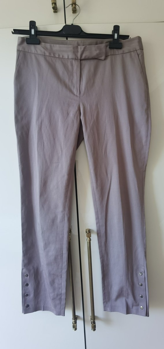 Düğmeli Bej Keten Kadın Pantolon - Görsel 4