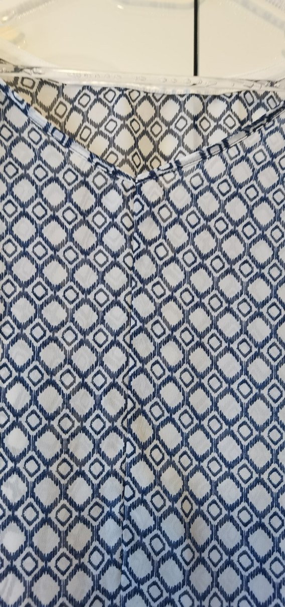 Düğmeli, Uzun Kollu Mavi Bohem Bluz - Görsel 4