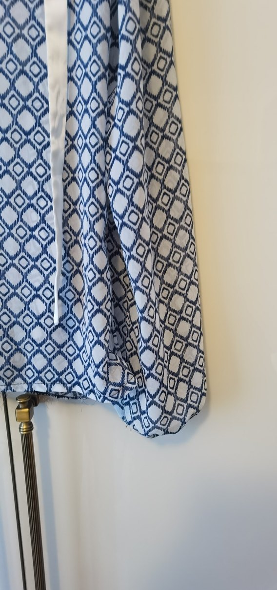 Düğmeli, Uzun Kollu Mavi Bohem Bluz - Görsel 3