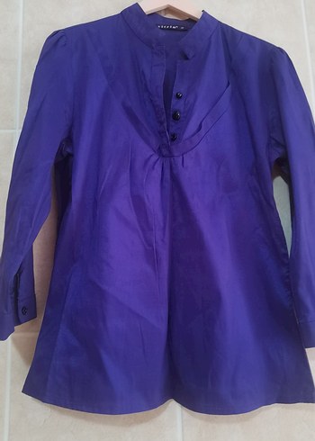 Düğmeli Mor  Bluzu, Uzun Kollu, V Yakalı - Görsel 2