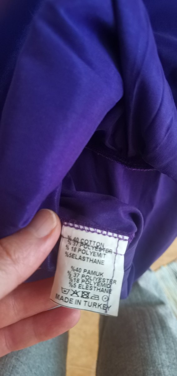 Düğmeli Mor  Bluzu, Uzun Kollu, V Yakalı - Görsel 3