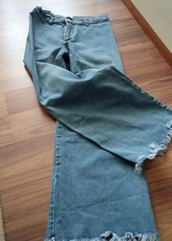 11-12 Yaş Beden Gri Kadın Midi Boy Salaş Denim Pantolon
