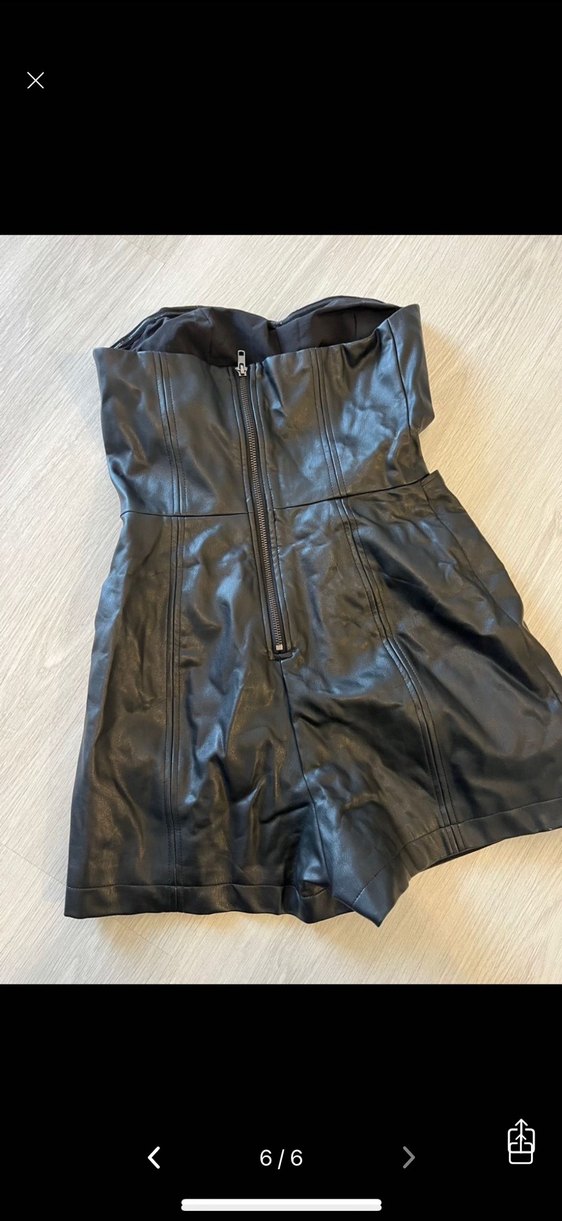 Düğmeli Siyah deri tulum - Görsel 2