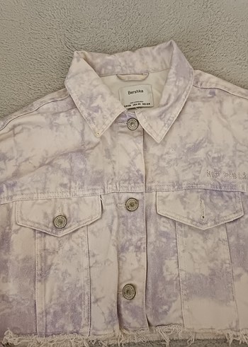 Düğmeli Pastel Batik Desenli Kadın Denim Ceket