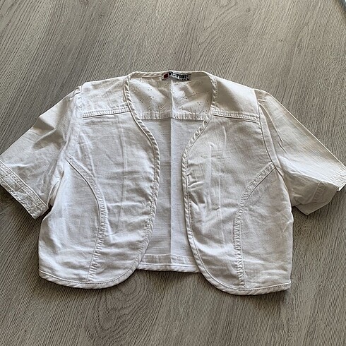 Crop Beyaz Denim Ceket