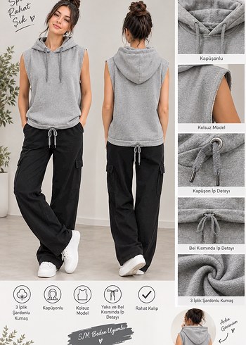 Koton Gri Kapusonlu Kolsuz Sweatshirt