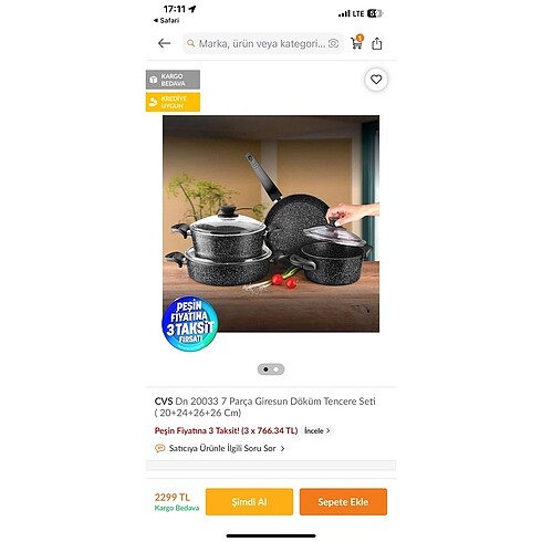 CVS 7 parça döküm tencere seti