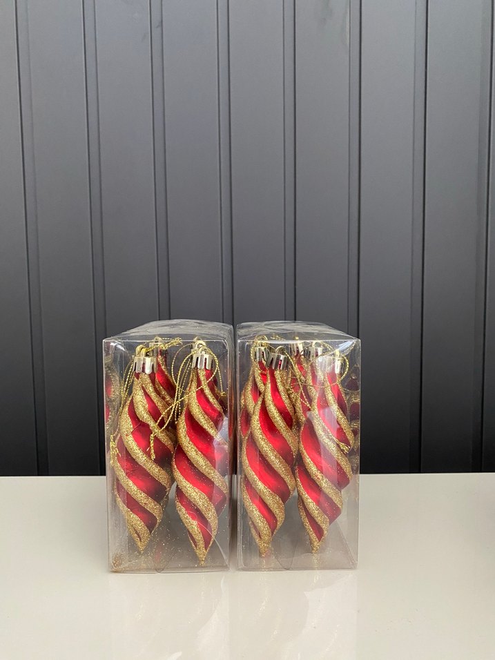 Kırmırızı Altın Simli Yılbaşı Süsü Seti - Görsel 3