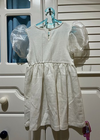 Kız Çocuk Transparan Kısa Kollu Keten Elbise - Görsel 4