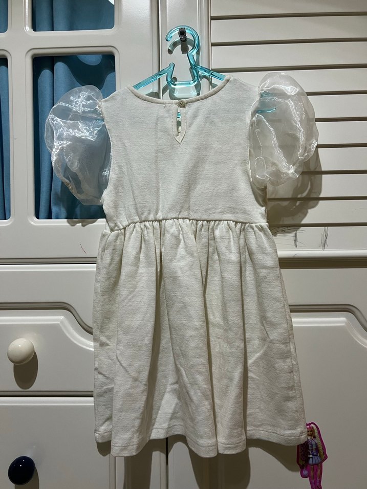 Kız Çocuk Transparan Kısa Kollu Keten Elbise - Görsel 4