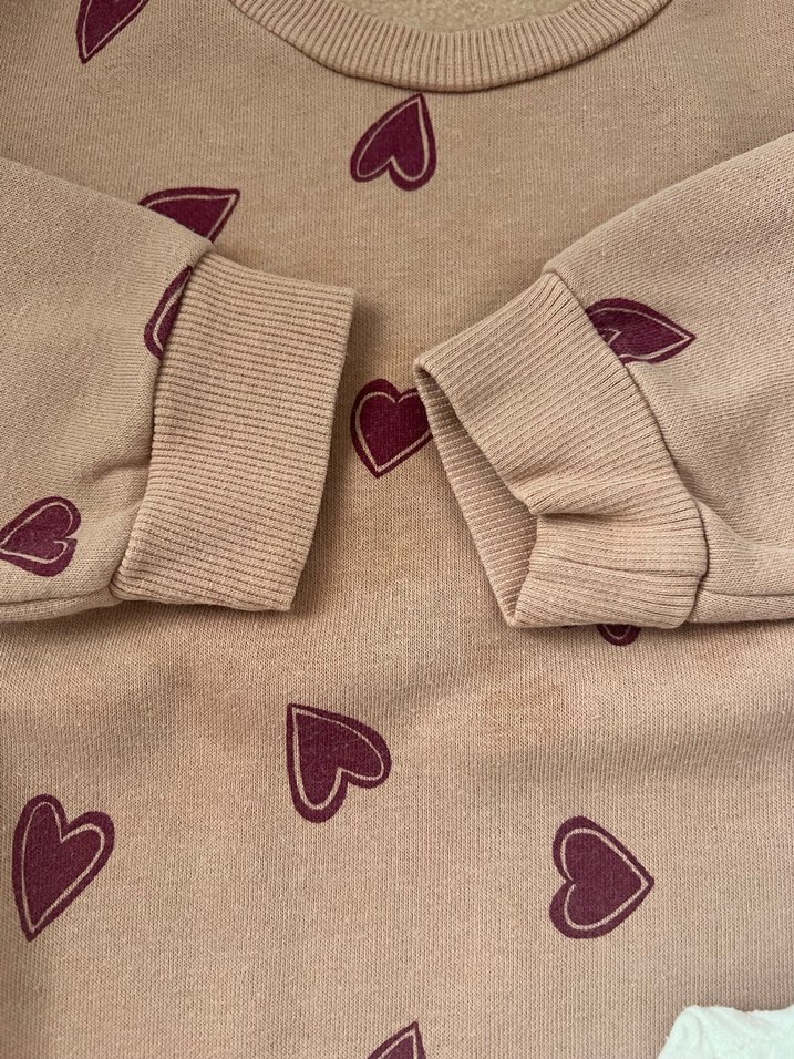 Uzun Kollu Pembe Kalp Desenli Örgü Bebek Takımı - Görsel 2