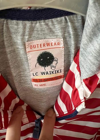 Çocuk Kırmızı Çizgili Fermuarlı Yağmurluk - Görsel 2