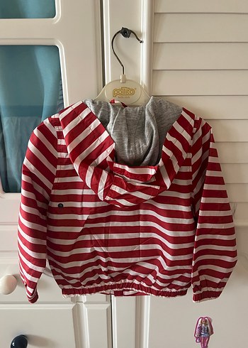 Çocuk Kırmızı Çizgili Fermuarlı Yağmurluk - Görsel 3