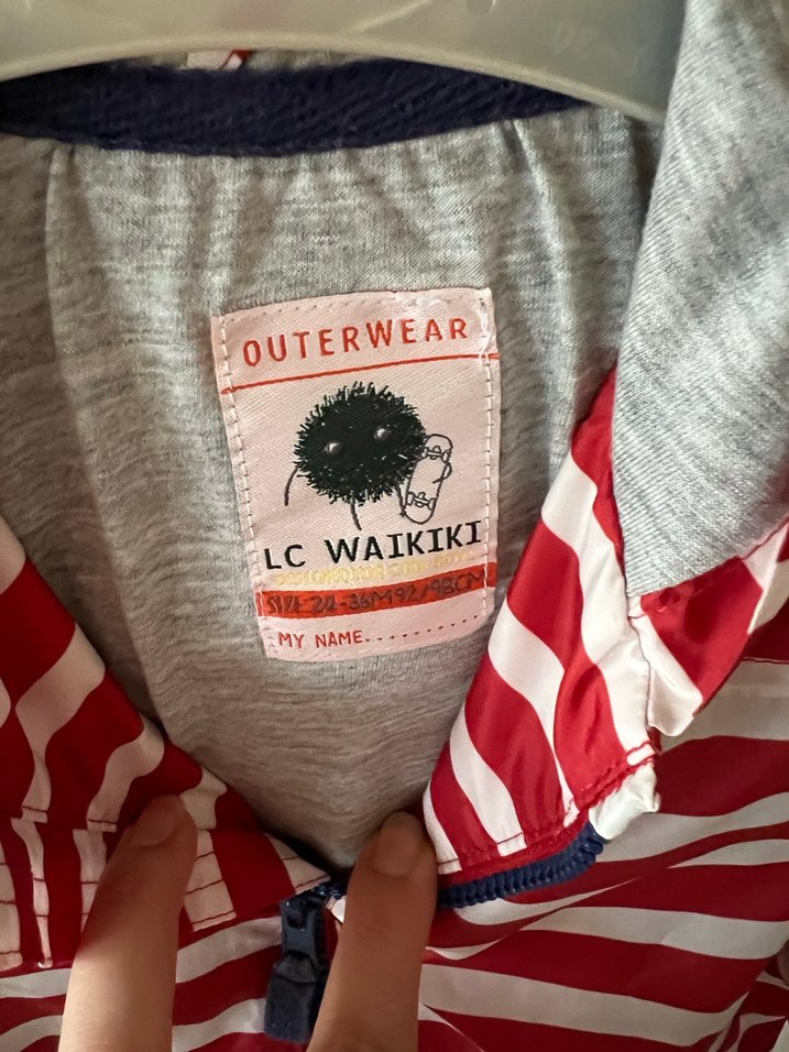 Çocuk Kırmızı Çizgili Fermuarlı Yağmurluk - Görsel 2