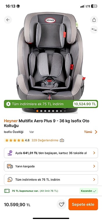 9- 36 kg Beden siyah Renk Heyner Marka Oto koltuğu