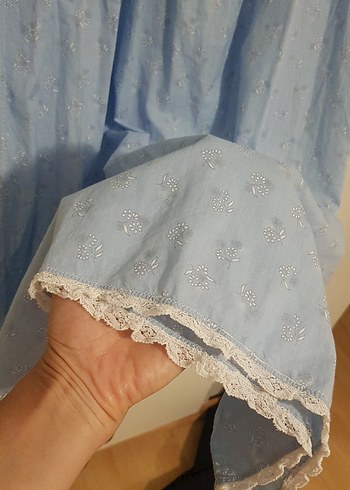 m Beden mavi Renk Mavi özel dikim bebe mavisi elbise, Uzun Kollu, Midi Boy