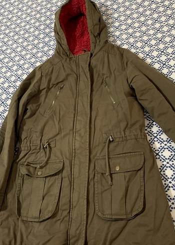 Kapüşonlu Haki Yeşil Kadın Ceket - Görsel 2