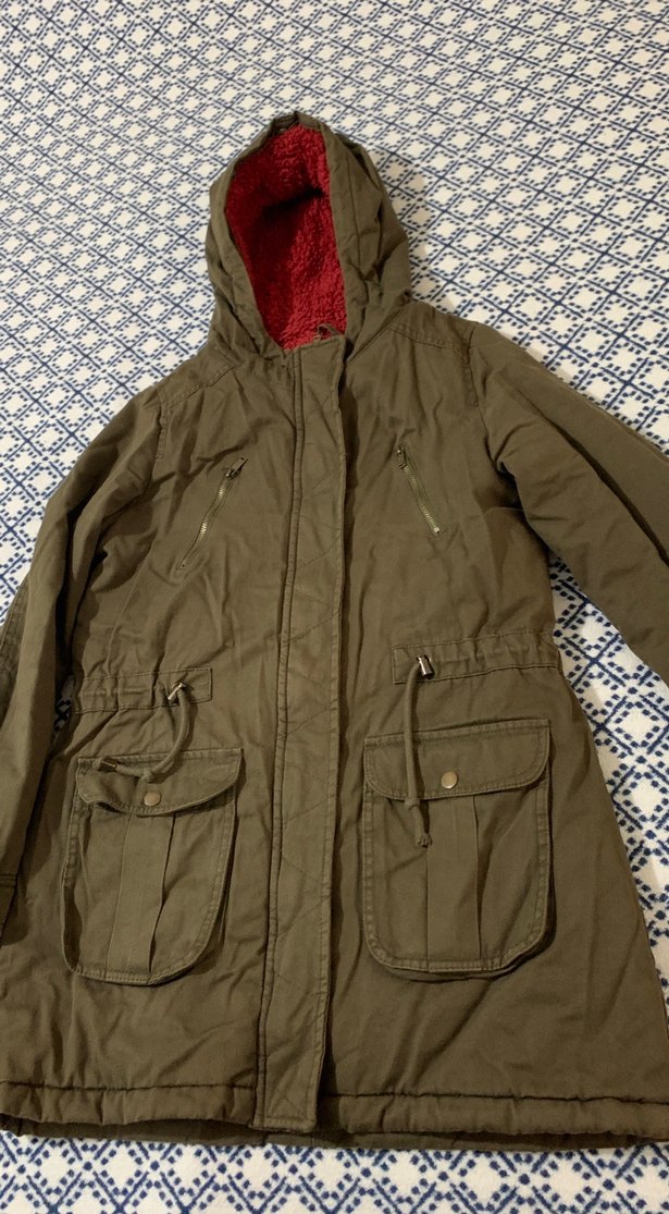 Kapüşonlu Haki Yeşil Kadın Ceket - Görsel 2