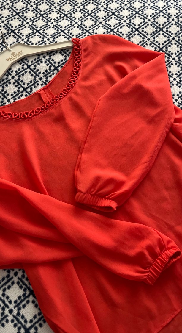 Nar çiçeği Zincir Detaylı Uzun Kollu Kadın Bluz - Görsel 3