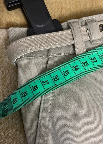 Düğmeli Bej Midi Keten Etek - Görsel 5