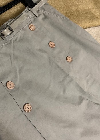 Düğmeli Bej Midi Keten Etek - Görsel 3