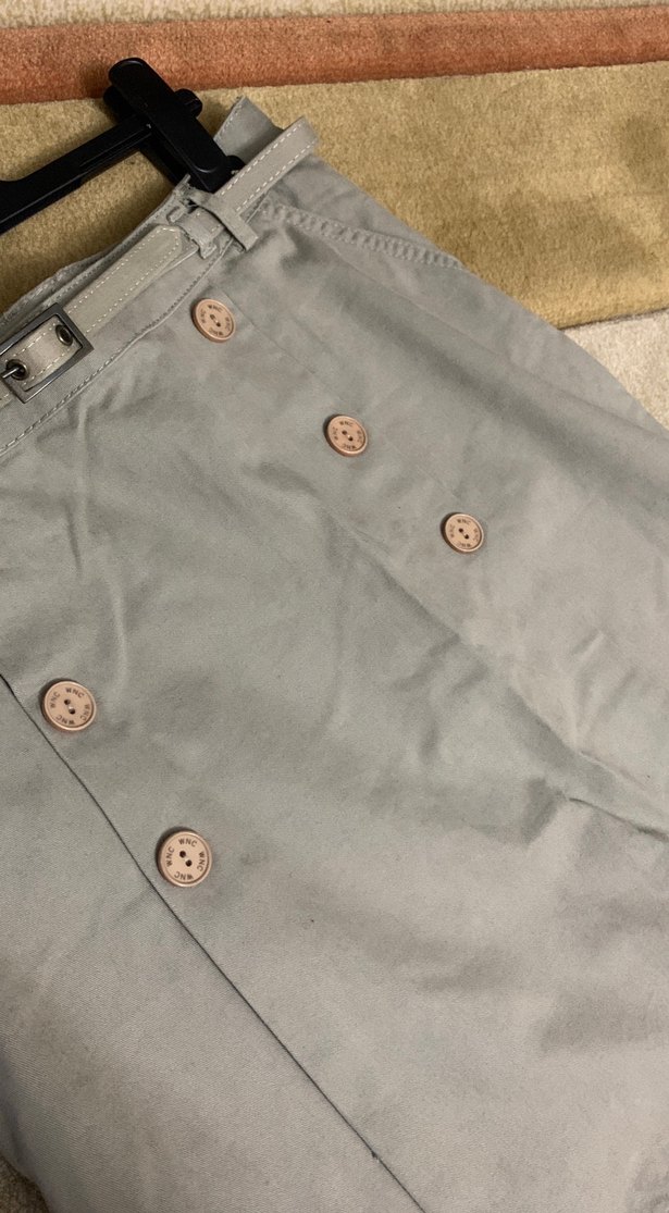 Düğmeli Bej Midi Keten Etek - Görsel 3