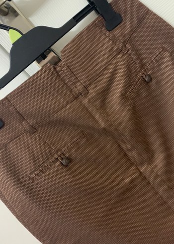 Düğmeli Kadın Kahverengi Desenli Kumaş Etek - Görsel 5