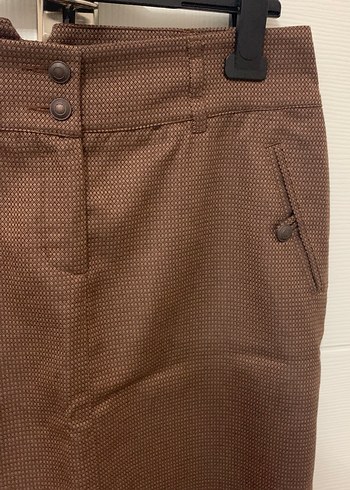 Düğmeli Kadın Kahverengi Desenli Kumaş Etek - Görsel 4