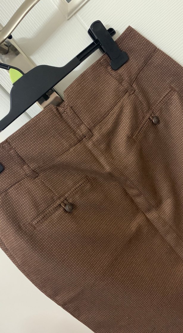 Düğmeli Kadın Kahverengi Desenli Kumaş Etek - Görsel 5