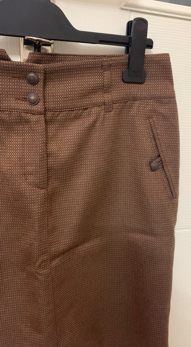 Düğmeli Kadın Kahverengi Desenli Kumaş Etek - Görsel 4