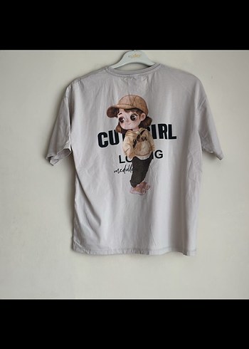 Bej Baskılı Oversize Tişört - Görsel 2