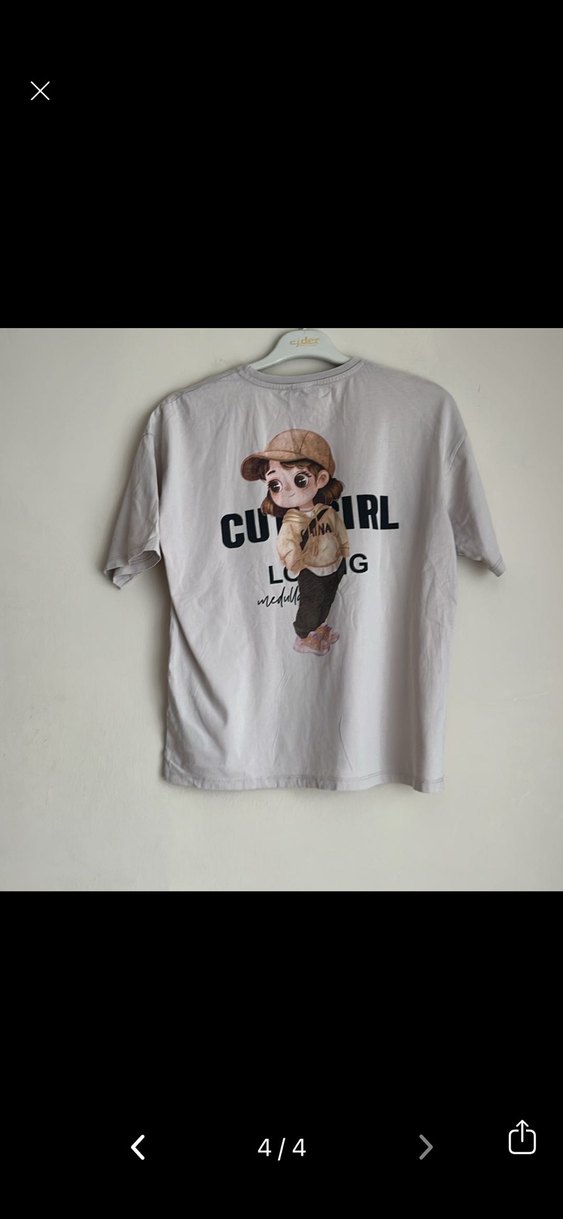 Bej Baskılı Oversize Tişört - Görsel 2