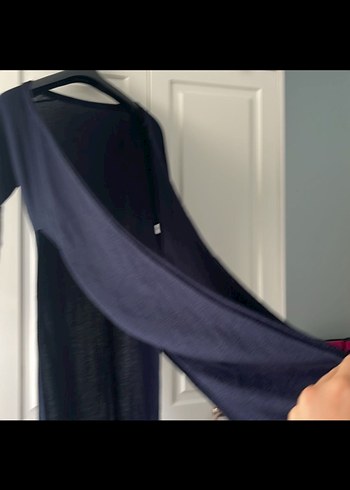 Lacivert Uzun Kollu Salaş Keten Elbise - Görsel 2